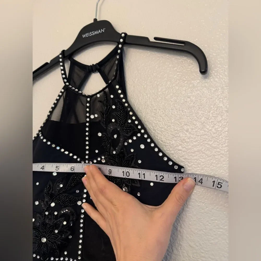 WEISSMAN custom solo Ivy Sky Dance Costume black Crystal Leotard MT10430 XSA